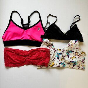 Bundle of 4 Bras Aritzia Talula Bandeau Pink & Betsey Johnson Knix Sportsbra S